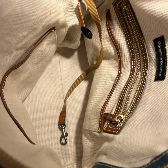 Dooney & Bourke Pebble Grain Leather Satchel Navy Blue Tan Trim Crossbody Purse - Picture 16 of 16